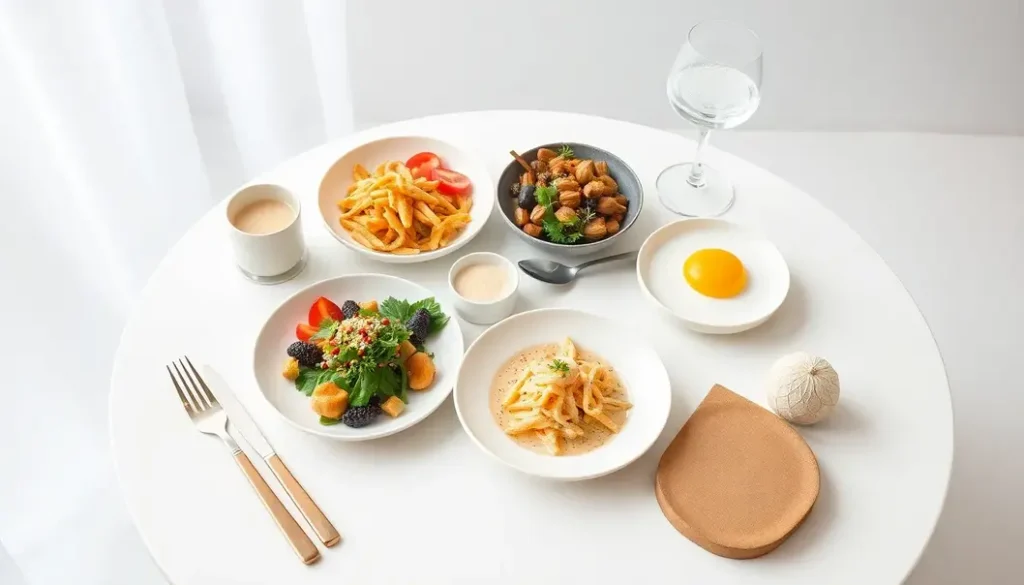 Stylish dining table with a chic meal setup.